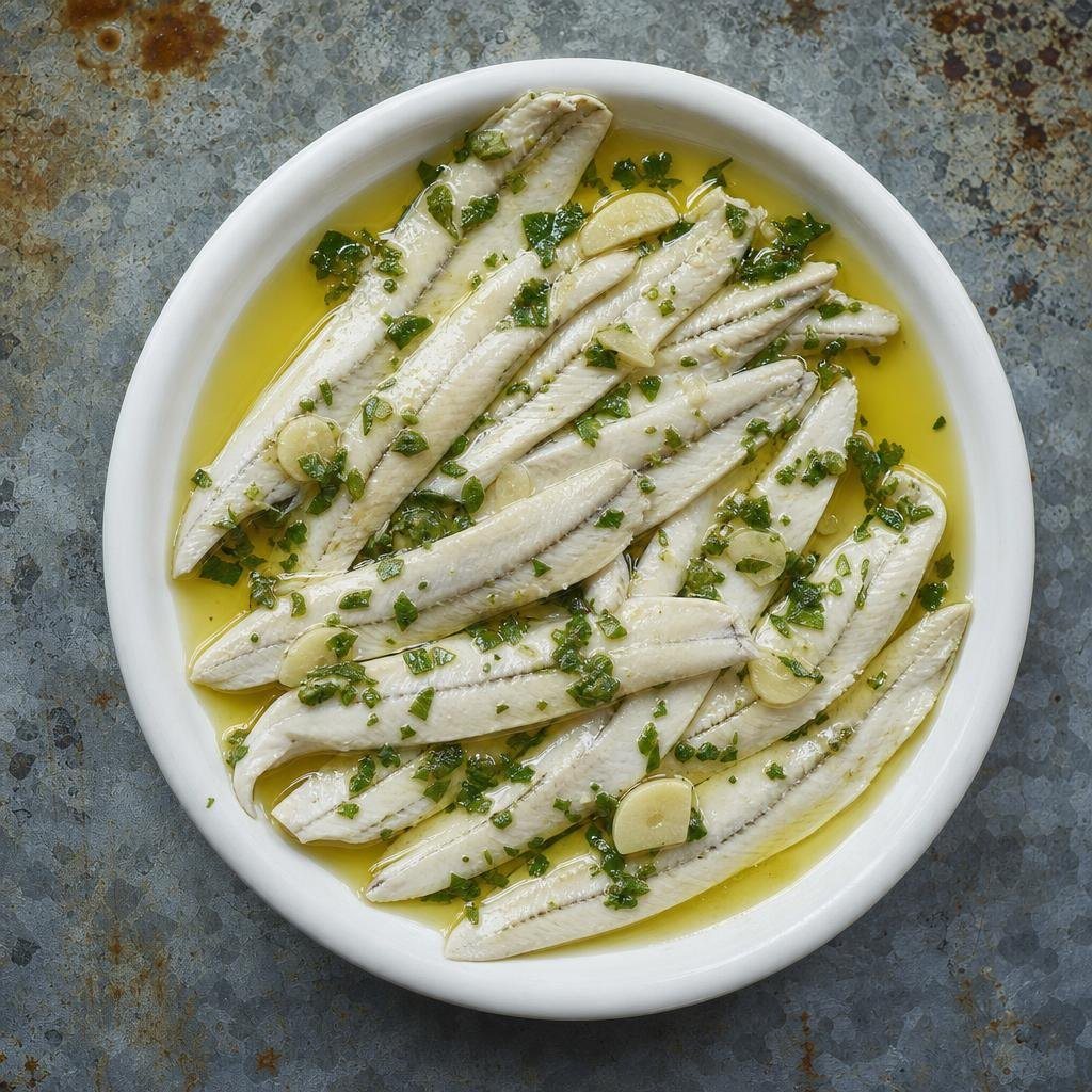 Boquerones en vinagre con ajo y perejil (imagen generada con AI)